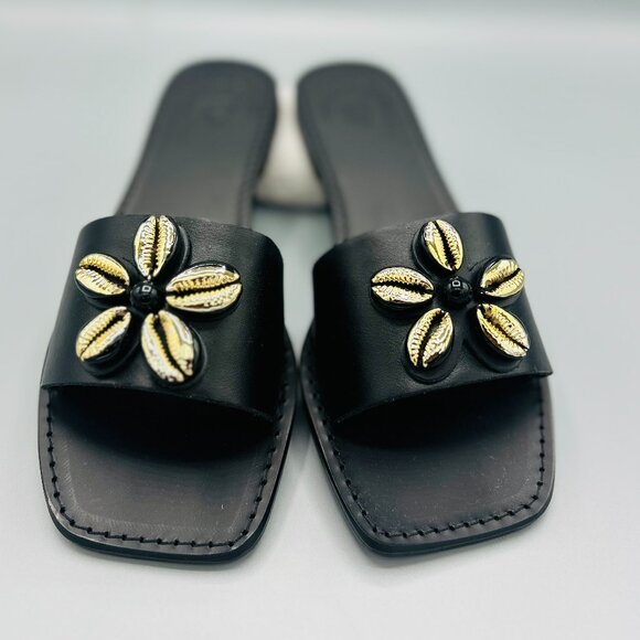 Athens Shells - Black Leather Sandals - Picture 1 of 3
